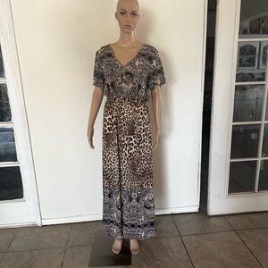 ACE EGASMON CHEETAH PRINT MAXI DRESS BOHO SUMMERS DRESS SZ XL